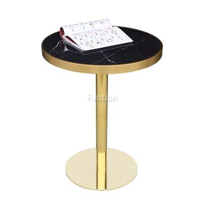 Stainless steel titanium gold edged black porcelain riprap stone top dining table set cafe use